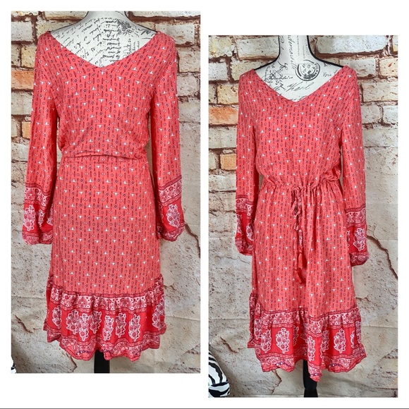 ❌NWT Hippie Indie Bohemian Red Rose Blouson Dress - Picture 2 of 14
